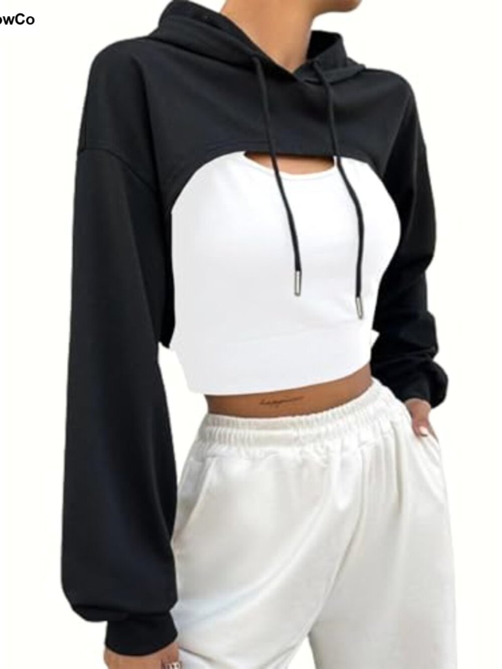 Women's Super Cropped Hoodie Long Sleeve Workout Top - 95% Polyester 5% Spandex